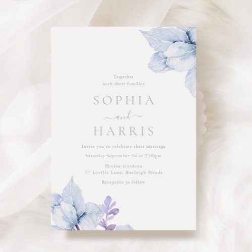Sky Blue Dusty Watercolor Floral Wedding Invitation