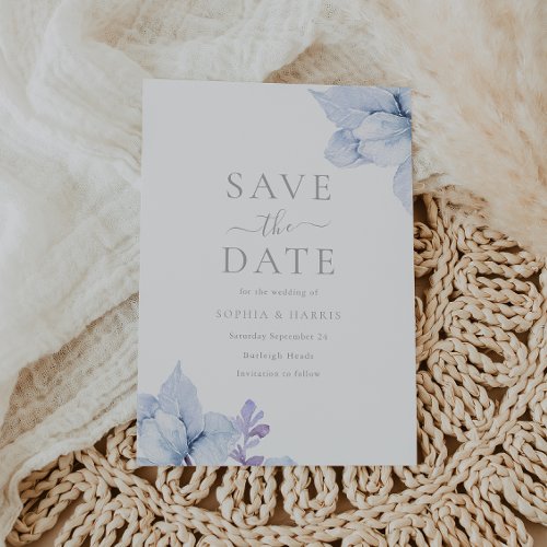 Sky Blue Dusty Watercolor Floral Wedding Save The Date