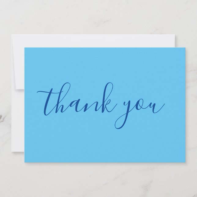 Sky Blue Elegant Modern Plain Handwriting Thank You Card (Front)