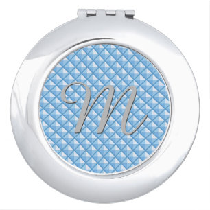 Sky blue, enamel look, studded grid compact mirror