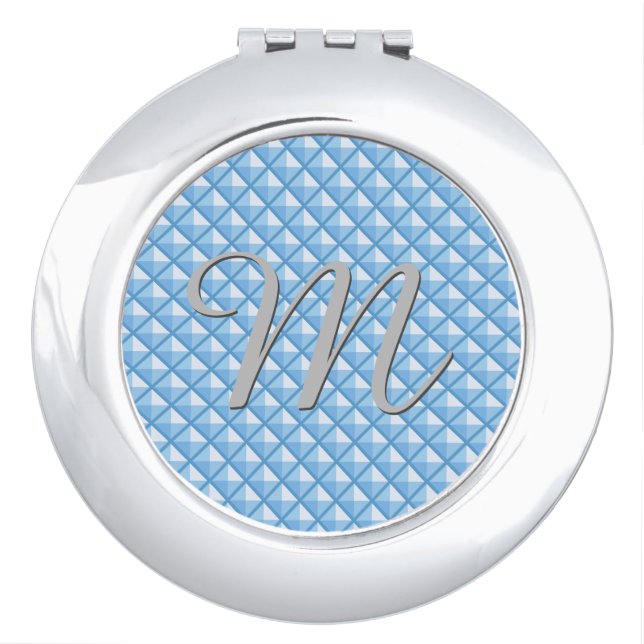Sky blue, enamel look, studded grid compact mirror (Front)