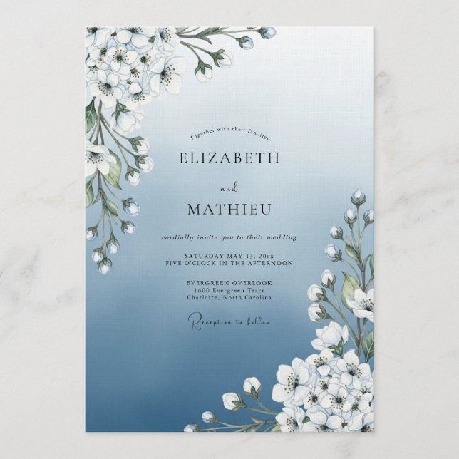 Sky Blue Ethereal Bloom Wedding Invitation (Front)