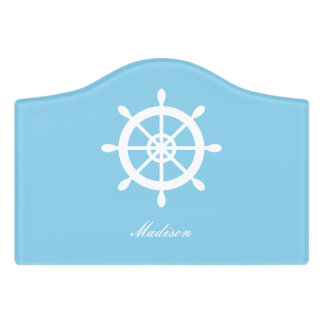 Sky Blue Family Nautical Helm Personalized Door Sign