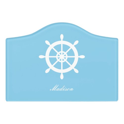 Sky Blue Family Nautical Helm Personalized Door Sign