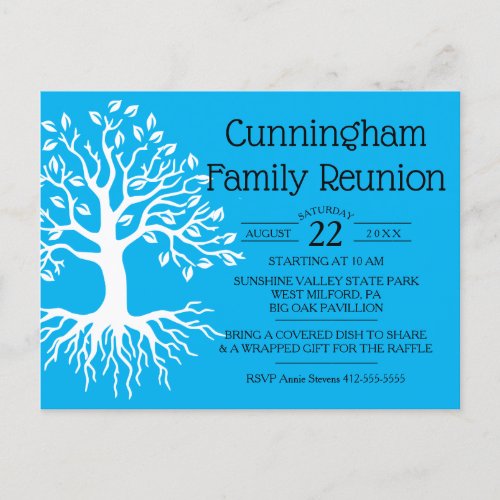 Sky Blue Family Reunion Family Tree Silhouette Invitation Postcard