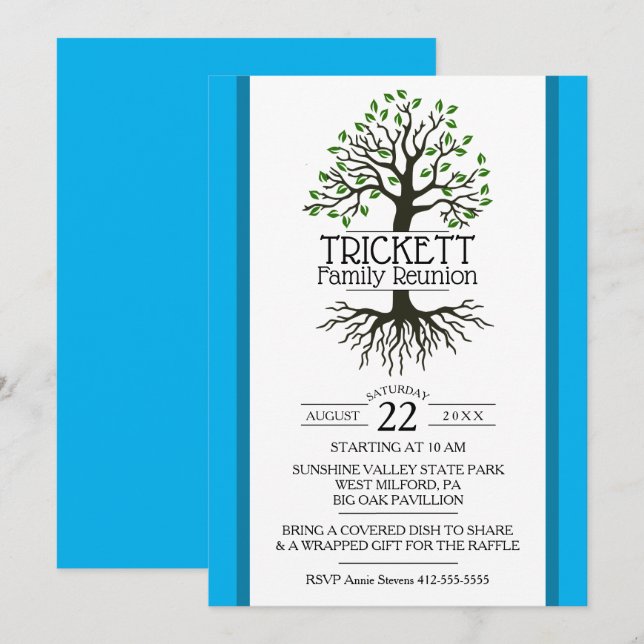 Sky Blue Family Tree Family Reunion Invitation (Front/Back)