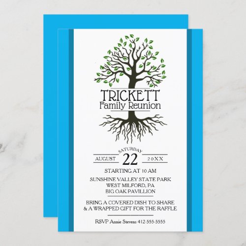 Sky Blue Family Tree Family Reunion Invitation