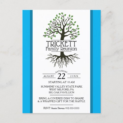 Sky Blue Family Tree Family Reunion Invitation Postcard