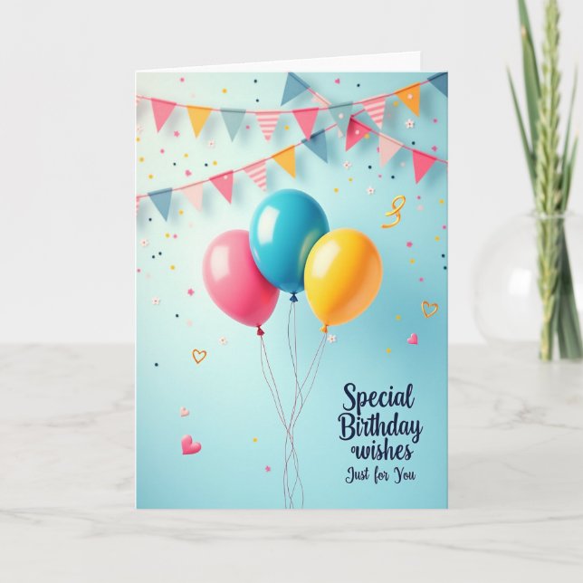 Sky Blue Festive Birthday Card (Front)