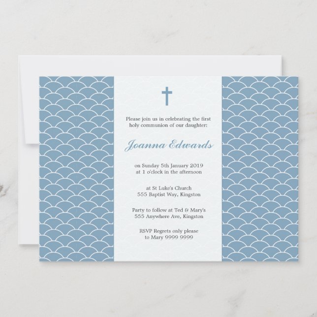Sky Blue First Communion Personalized Invites (Front)