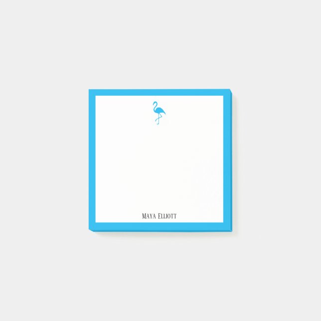 Sky Blue Flamingo and Border on White w/ Name Post-it Notes (Front)