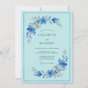 Sky Blue Floral Arch Wedding Invitation