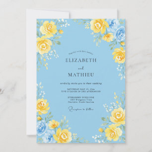 Sky Blue Floral Arrangement Wedding Invitation