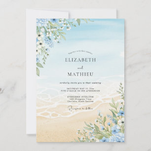 Sky Blue Floral Beach Wedding Invitation