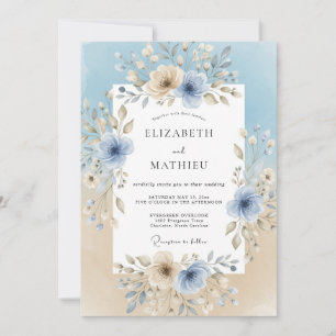 Sky Blue Floral Bliss Wedding Invitation