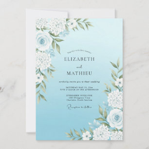Sky Blue Floral Blossom Wedding Invitation