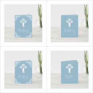 Sky Blue Floral Cross Christening Set