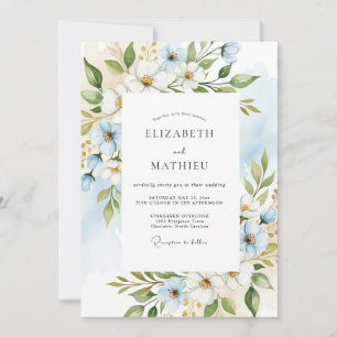 Sky Blue Floral Enchantment Wedding Invitation