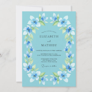 Sky Blue Floral Laurel Wedding Invitation