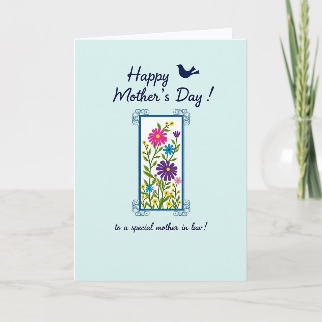 Sky Blue Floral Message Card (Front)