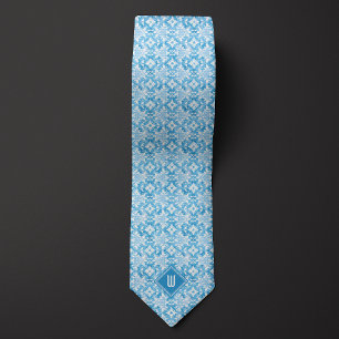 Sky Blue Floral Monogram Neck Tie