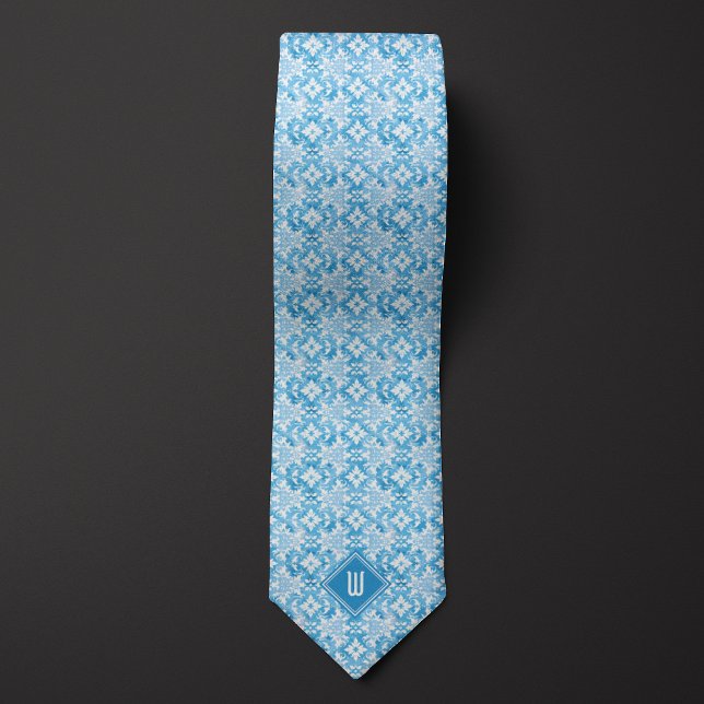 Sky Blue Floral Monogram Neck Tie (Creator Uploaded)