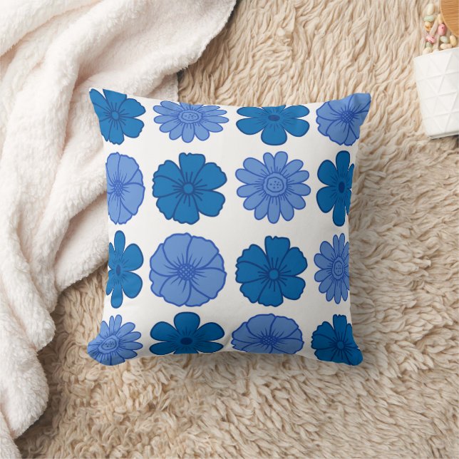 Sky Blue Floral Pattern Throw Pillow (Blanket)