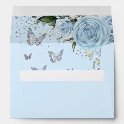 Sky Blue Floral Princess Dress Silver Quinceaera Envelope