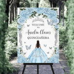 Sky Blue Floral Princess Dress Silver Quinceañera Foam Board<br><div class="desc">Personalize this elegant welcome sign board easily and quickly. Simply click the Edit Using Design Tools button to further edit the text, wording, font style, font size, font color, add more text, move or remove some images. The butterflies, quince girl and crown are movable, resizable, multipliable and removable. Matching items...</div>