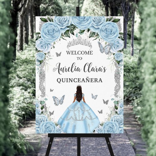 Sky Blue Floral Princess Dress Silver Quinceaera Foam Board