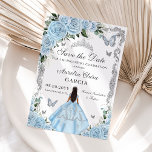 Sky Blue Floral Princess Gown Sweet 16 QUINCEAÑERA Save The Date<br><div class="desc">(c) The Happy Cat Studio</div>