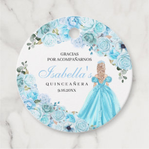 Sky Blue Floral Quinceanera Circle Favor Tags