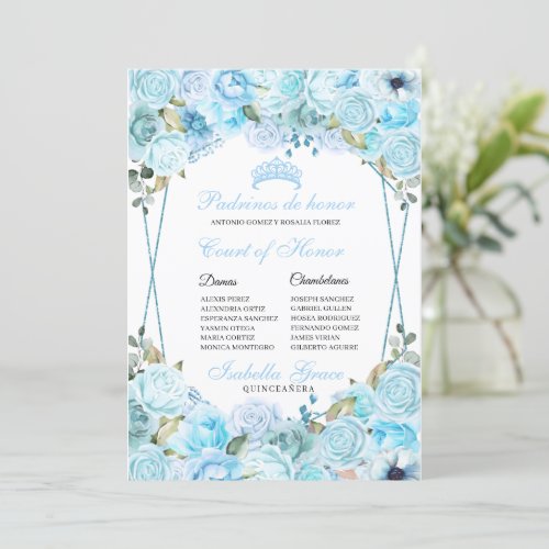 Sky Blue Floral Quinceanera Court of Honor Invitation