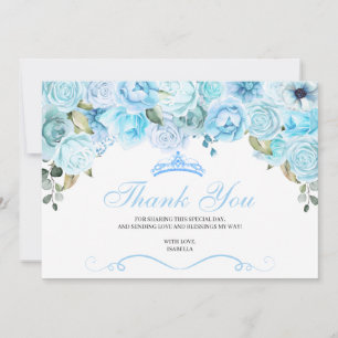 Sky Blue Floral Quinceanera Thank You  Card