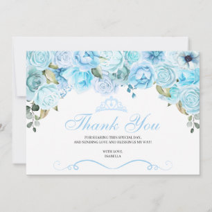 Sky Blue Floral Quinceanera Thank You  Card