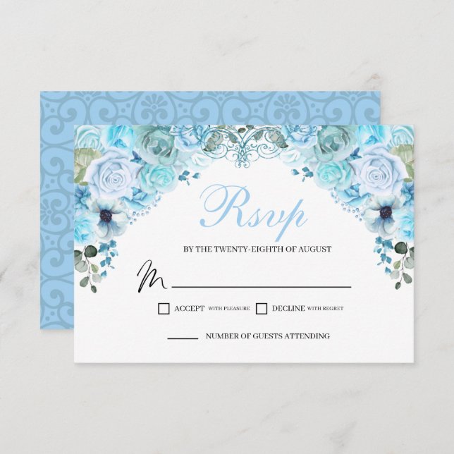 Sky Blue Floral RSVP Enclosure Card (Front/Back)