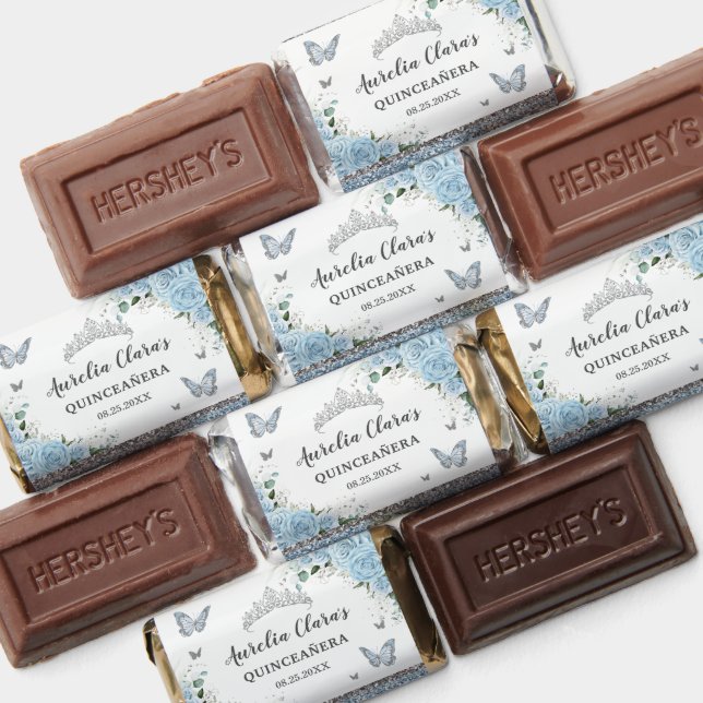 Sky Blue Floral Silver Quinceañera Butterflies Hershey's Miniatures (Assorted)