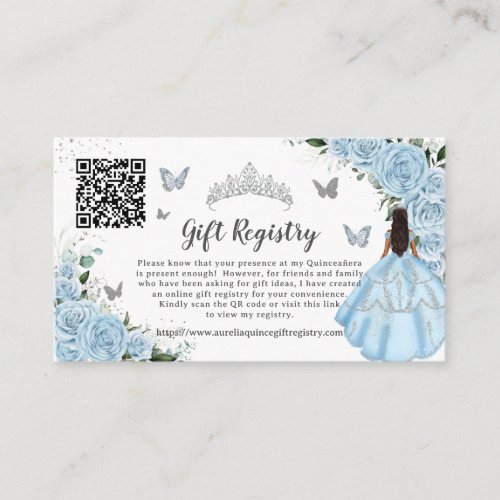 Sky Blue Floral Silver Quinceaera Gift Registry Enclosure Card