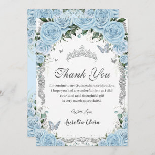 Sky Blue Floral Sweet 16 Quinceañera Thank Card