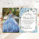 Sky Blue Floral Sweet Sixteen Quinceañera Picture Thank You Card<br><div class="desc">Matching items available in store.  (c) The Happy Cat Studio</div>