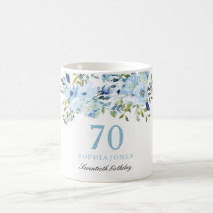 Sky Blue Floral Watercolor 70th Birthday Party Coffee Mug