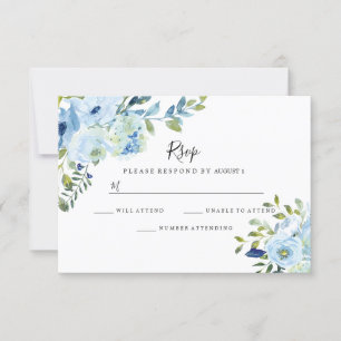 Sky Blue Floral Watercolor Wedding Engagement RSVP Card