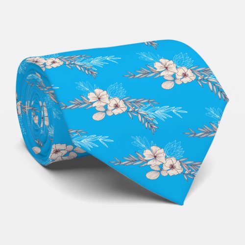 Sky Blue Floral Wedding  Neck Tie