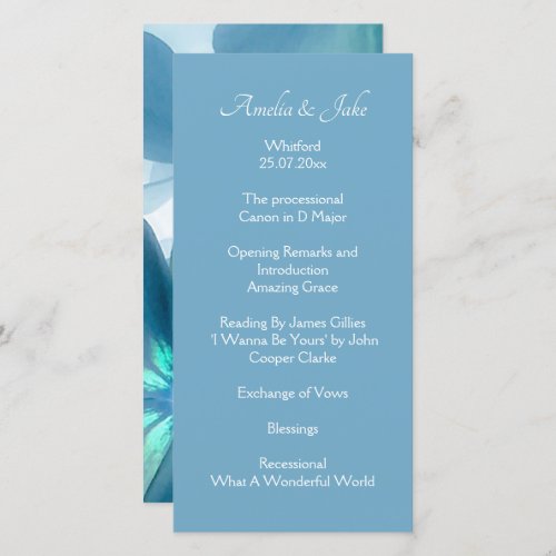 Sky Blue Floral Wedding Programme Card