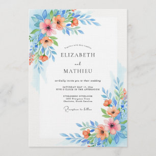 Sky Blue Floral Whimsy Wedding Invitation