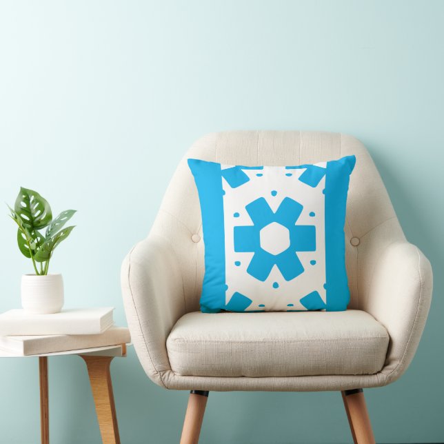 Sky Blue Flower Decor Minimal Throw Pillow (Chair)