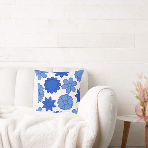 Sky Blue Flower Design Throw Pillow