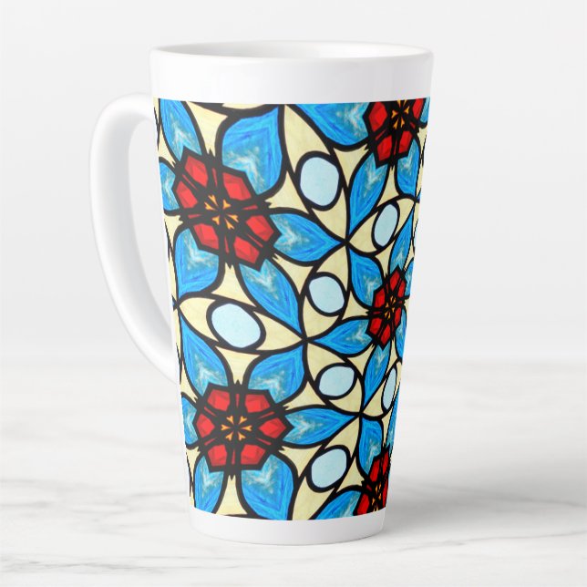 Sky Blue Flower Pattern Latte Mug (Left Angle)