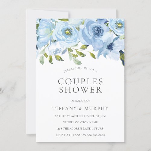 Sky Blue Flowers Couples Shower Invitation