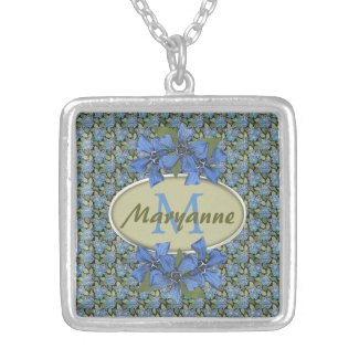 Sky Blue Forget me nots Monogram Silver Plated Necklace